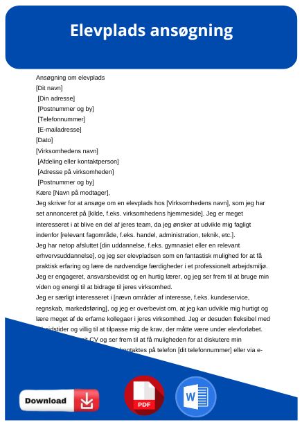 skabelon til elevplads ansøgning