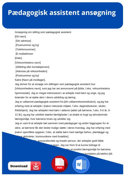 skabelon til pædagogisk assistent ansøgning 