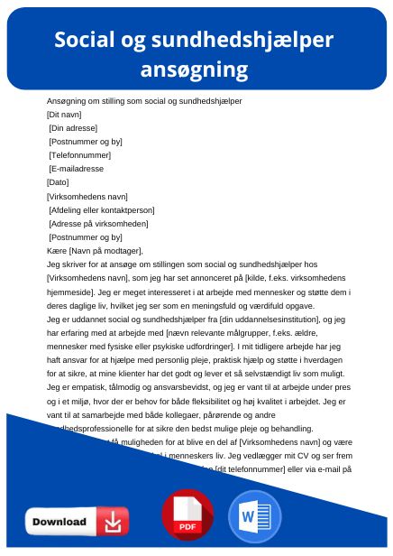 skabelon til social og sundhedshjælper ansøgning 