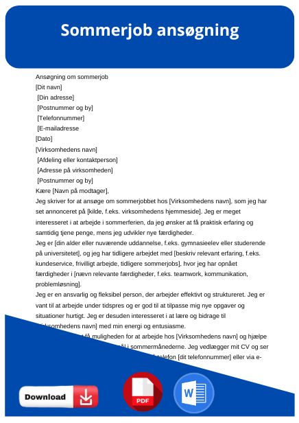 skabelon til sommerjob ansøgning